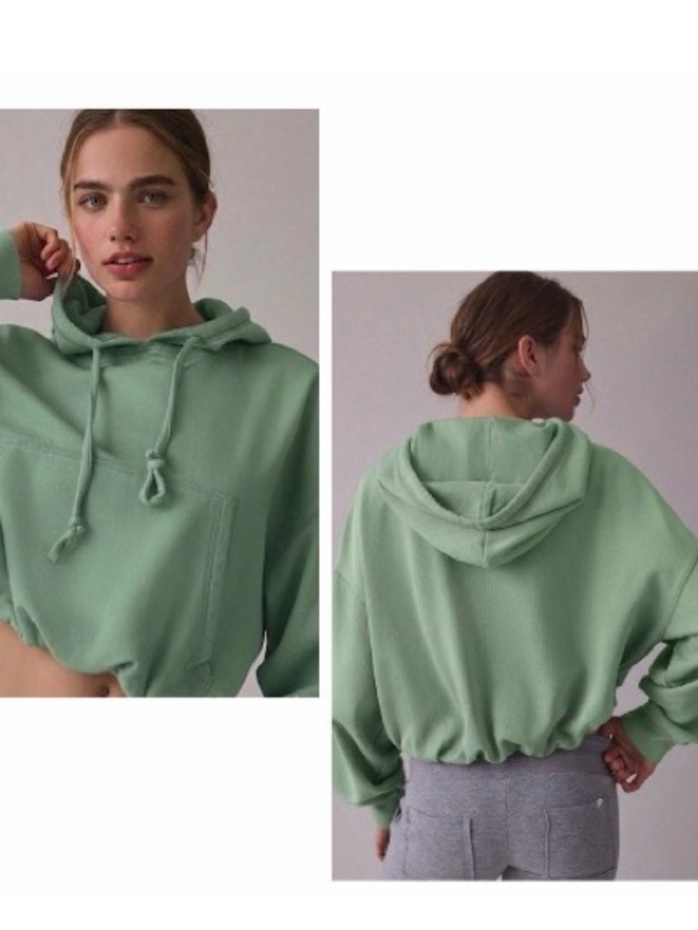 Out from under Cropped bubble Hoodie in Mint from Urban Outfitters
